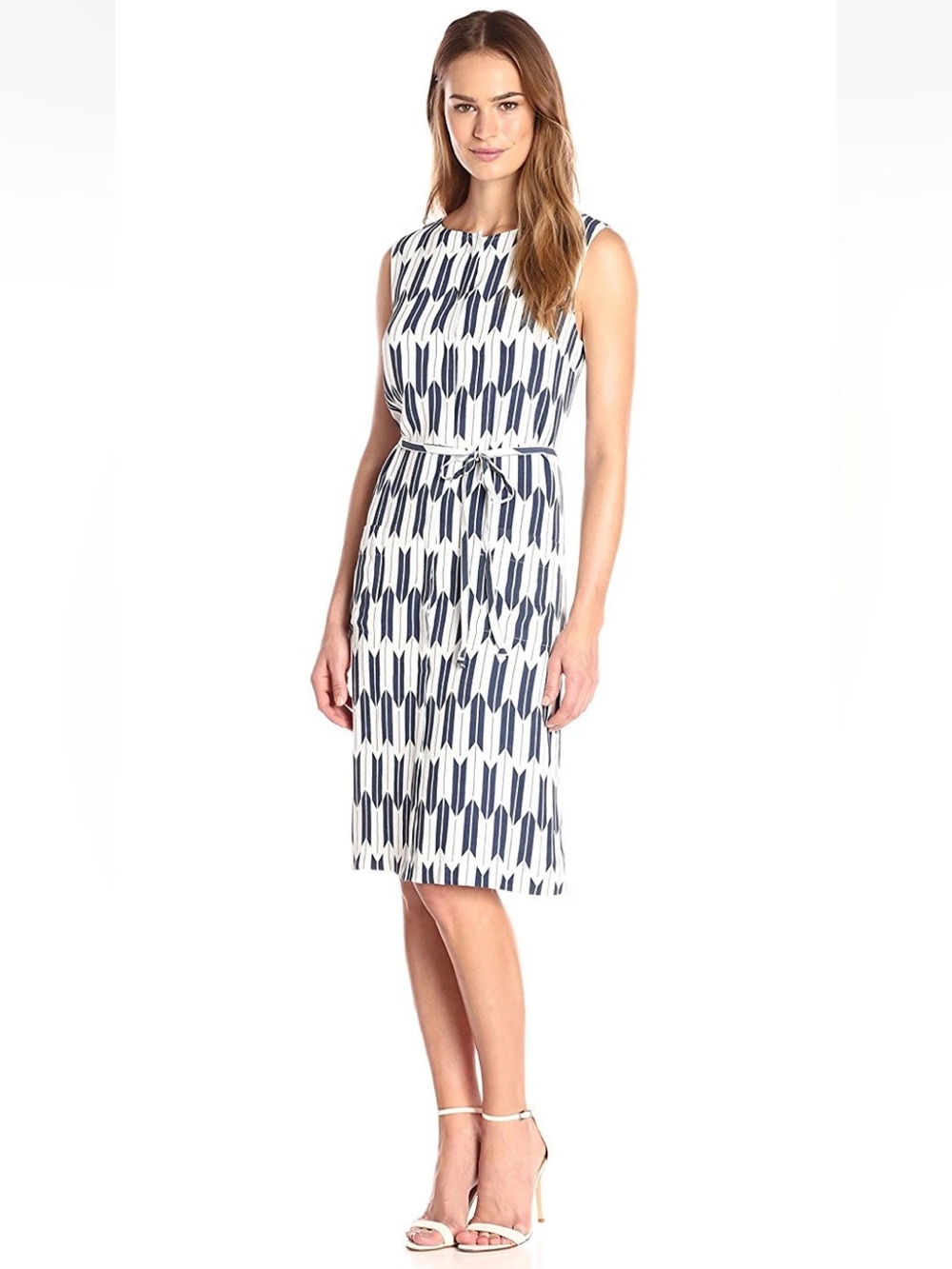 Pendleton Geometric Arrow Print Sleeveless Tie Waist Knee Length Dress Sz 12
